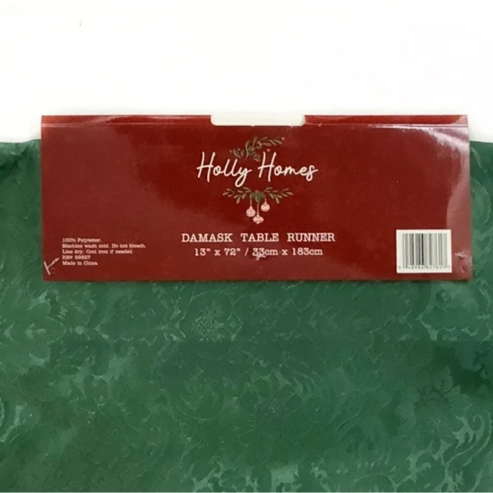 Holly Homes Table Runner Silky Holiday Christmas Green Damask 13 in x 72 in